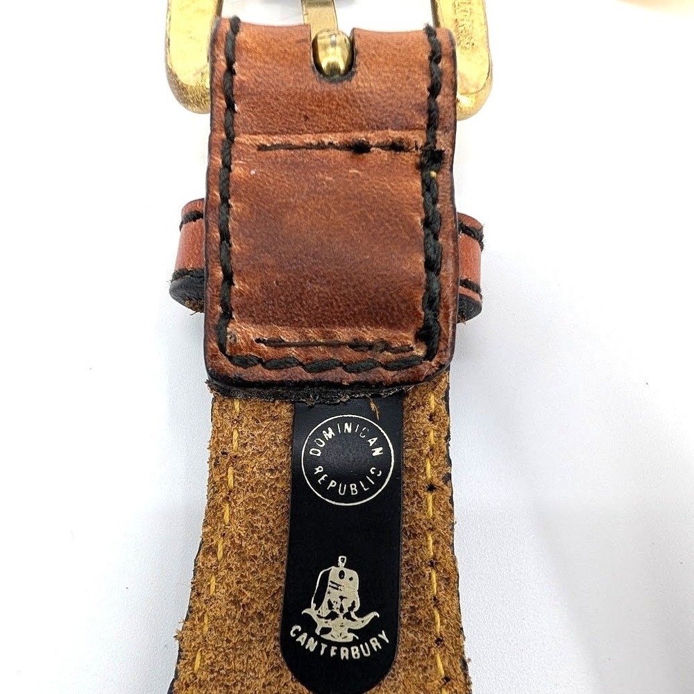 NWT Vintage Canterbury Mallard Duck Embroidered Belt Leather Brass Navy Size 38 - Picture 3 of 5
